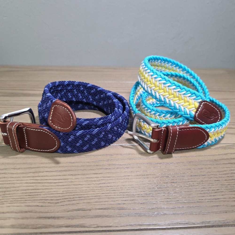 Vineyard Vines Two On The Go‎ Patterned Bungee Woven Belt Men L/XL Nautical Blue